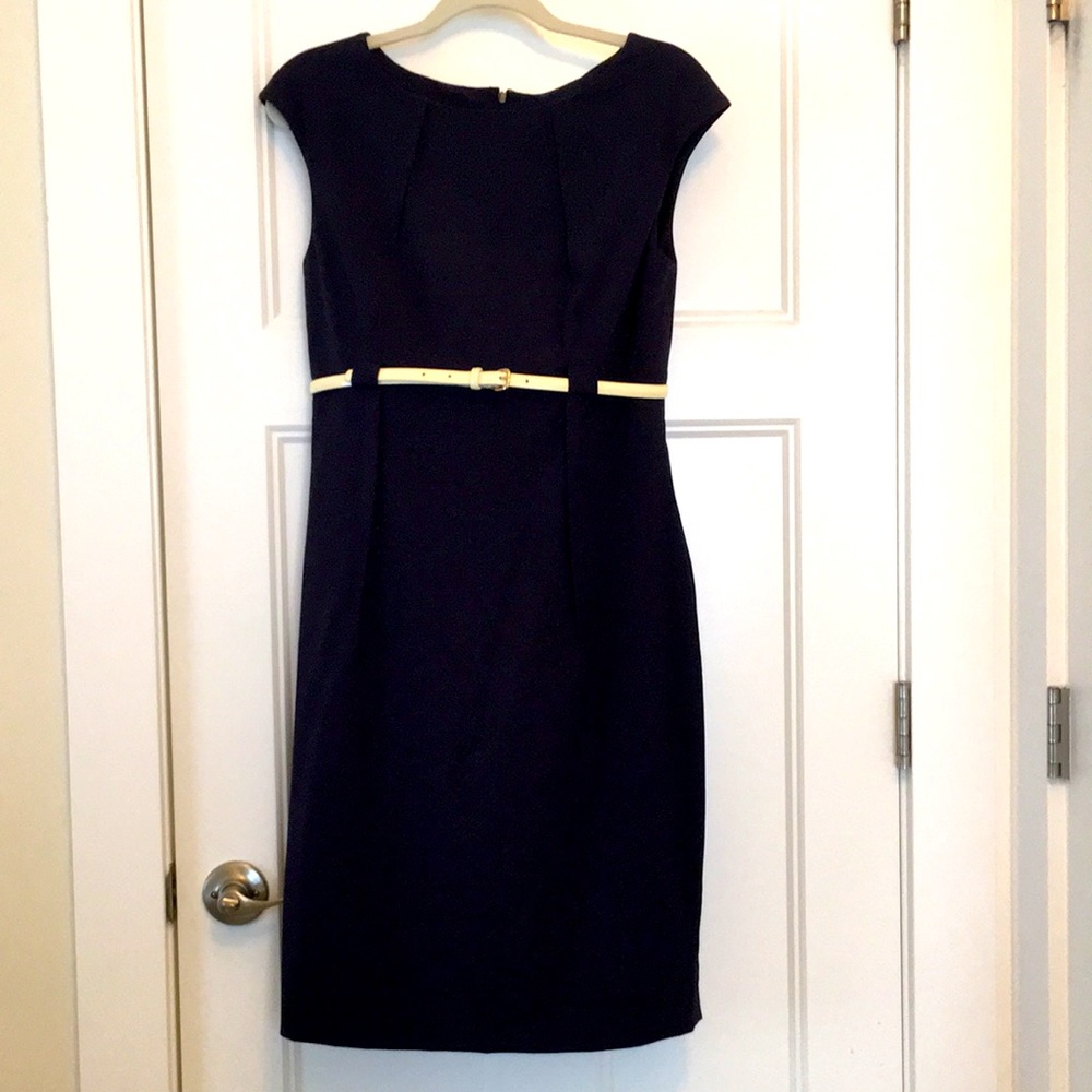 Structural Belted Navy Dress by Calvin Klein